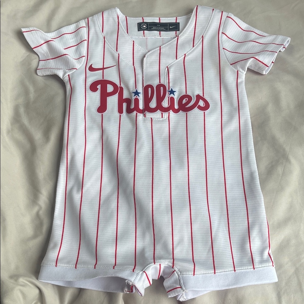 Nike Phillies Baby Romper- White and Red Stripes